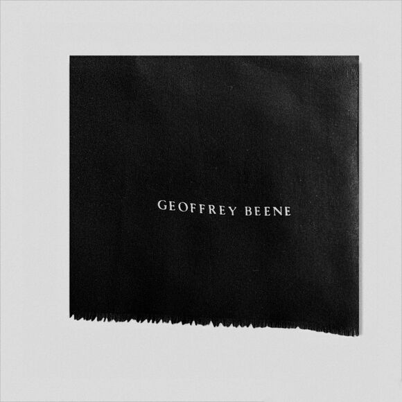 Geoffrey Beene vintage black silk scarf with white logo fringe 11" x 46" mint - Picture 6 of 6